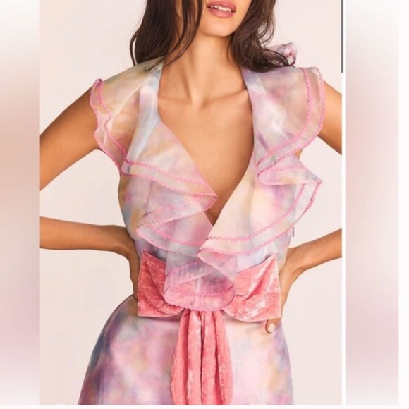 LOVE SHACK FANCY RAINBOW HALTER RUFFLE MARIS GOWN FAIRYTALE PRINTED 4 NWT - Picture 4 of 10